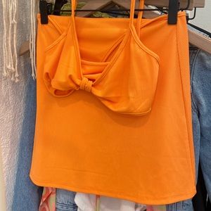 orange cut out dress